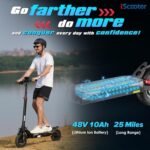 iScooter Electric Scooter, 8.5/10" Off-Road Tires, 21/25/28/40 Miles Range (Black) - Image 4