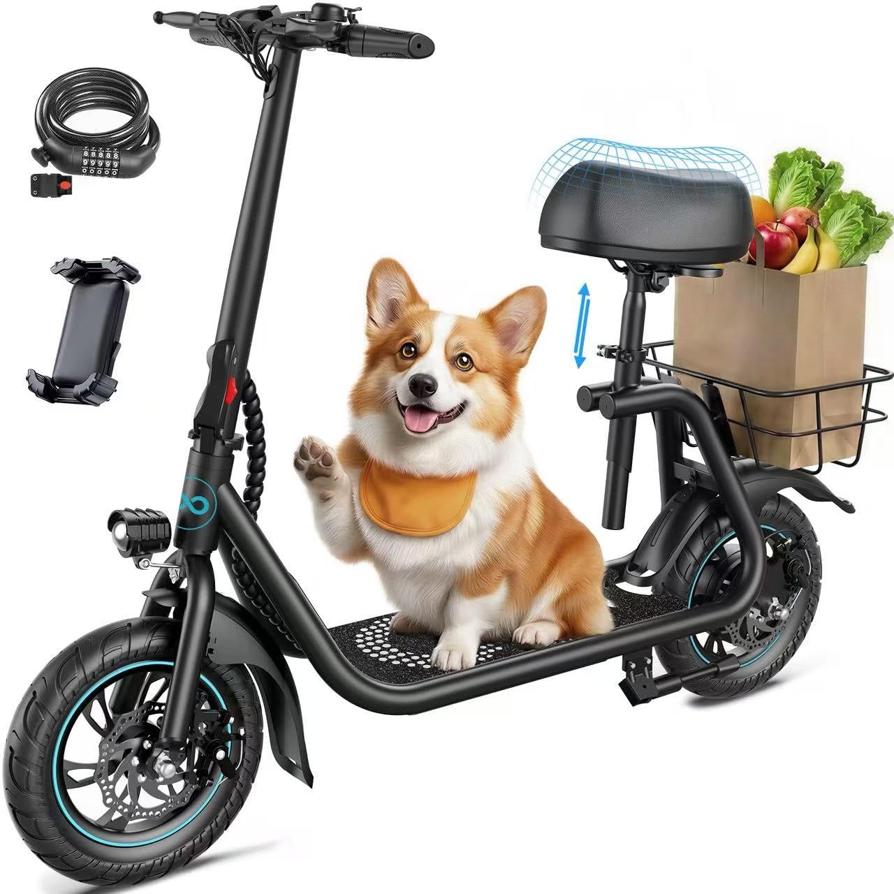71RV-Mdvd8L AWWSCOOTER C1 Electric Scooter with Seat & Basket for Adults, Classic Black - Image 1