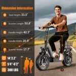 Electric Scooter with Seat, 1000W Peak Motor, 25 MPH, 35-Mile Range, 14" Tires & Basket - Image 8