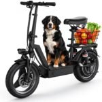 Electric Scooter with Seat, 1000W Peak Motor, 25 MPH, 35-Mile Range, 14" Tires & Basket
