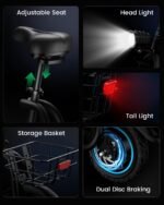 AWWSCOOTER C1 Electric Scooter with Seat & Basket for Adults, Classic Black - Image 7