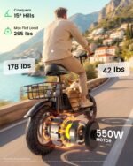 Gyroor C1S Electric Scooter with Seat, 550W Motor, 19 MPH, 20-Mile Range, 12" Tires & Pet Basket - Image 4