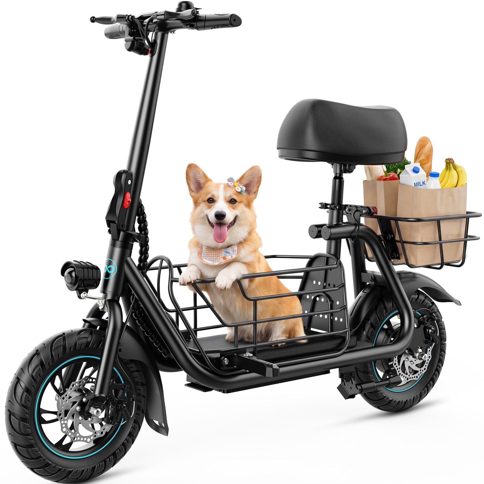 81Vn7BfsVdL Gyroor C1S Electric Scooter with Seat, 550W Motor, 19 MPH, 20-Mile Range, 12" Tires & Pet Basket - Image 1