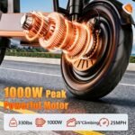 Electric Scooter with Seat, 1000W Peak Motor, 35-Mile Range, 14" Tires, 48V Battery & Basket - Image 2