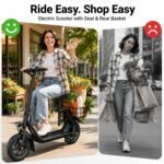 AWWSCOOTER C1 Electric Scooter with Seat & Basket for Adults, Classic Black - Image 3